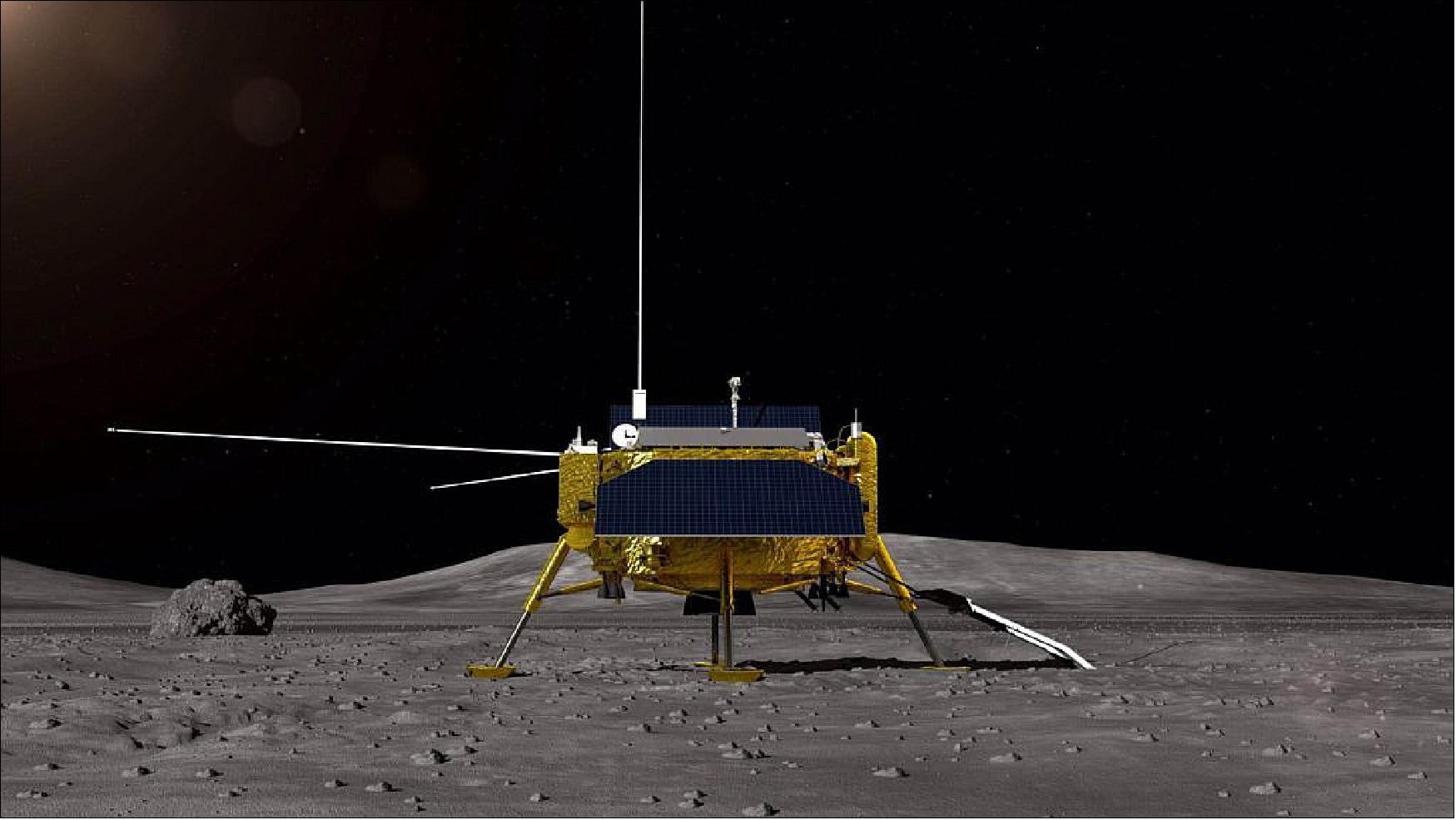 Figure 6: Artist's rendering of the Chang’e-4 lunar far side lander, released in August 2018 (image credit: CNSA, CASC)