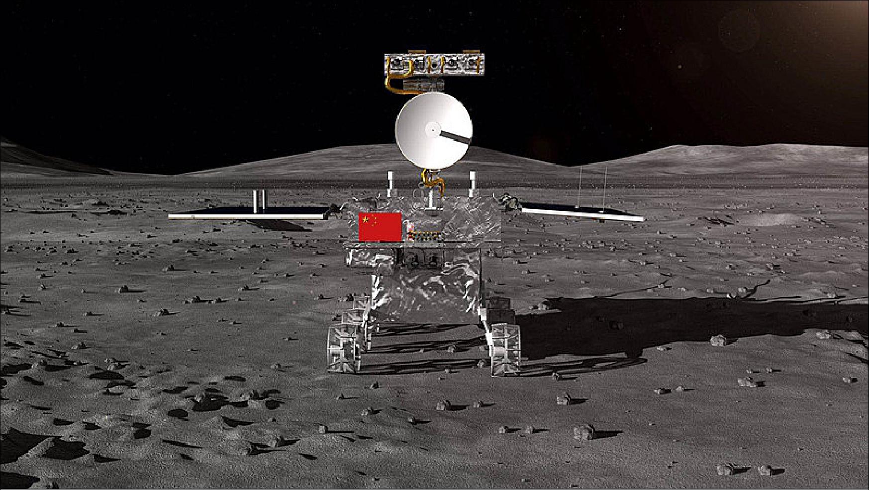 Figure 3: Illustration of China's Chang'e-4 rover in the South Pole-Aitken Basin on the far side of the moon (image credit: CNSA, CASC, Ref. 11)
