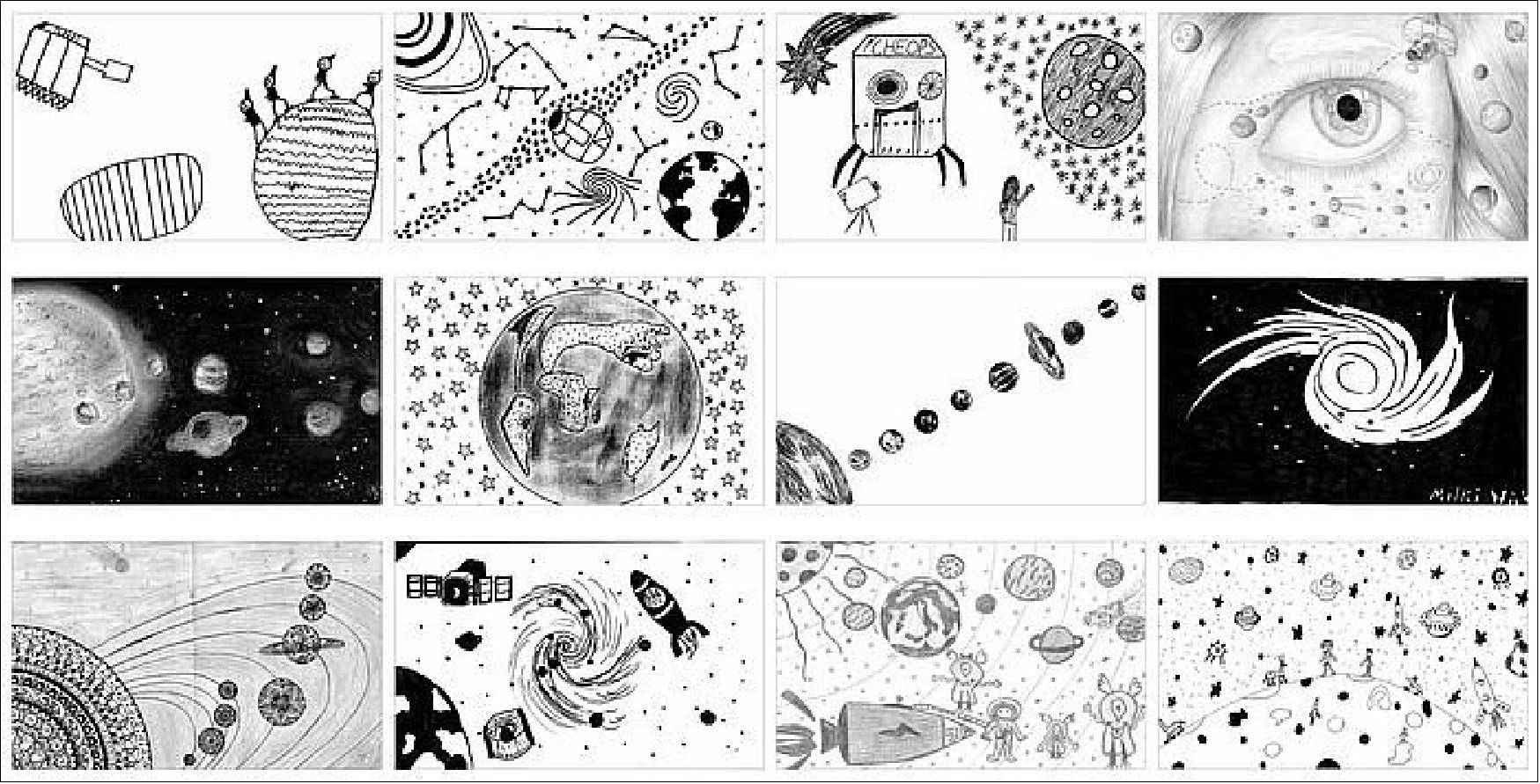 Figure 64: Cheops competition drawing entries featuring a variety of cosmic settings (image credit: ESA and University of Bern)