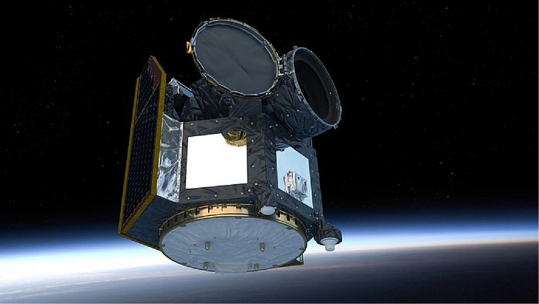 Figure 51: Artist's impression of the Cheops satellite in orbit. In this view the satellite's telescope cover is open (image credit: ESA / ATG medialab)