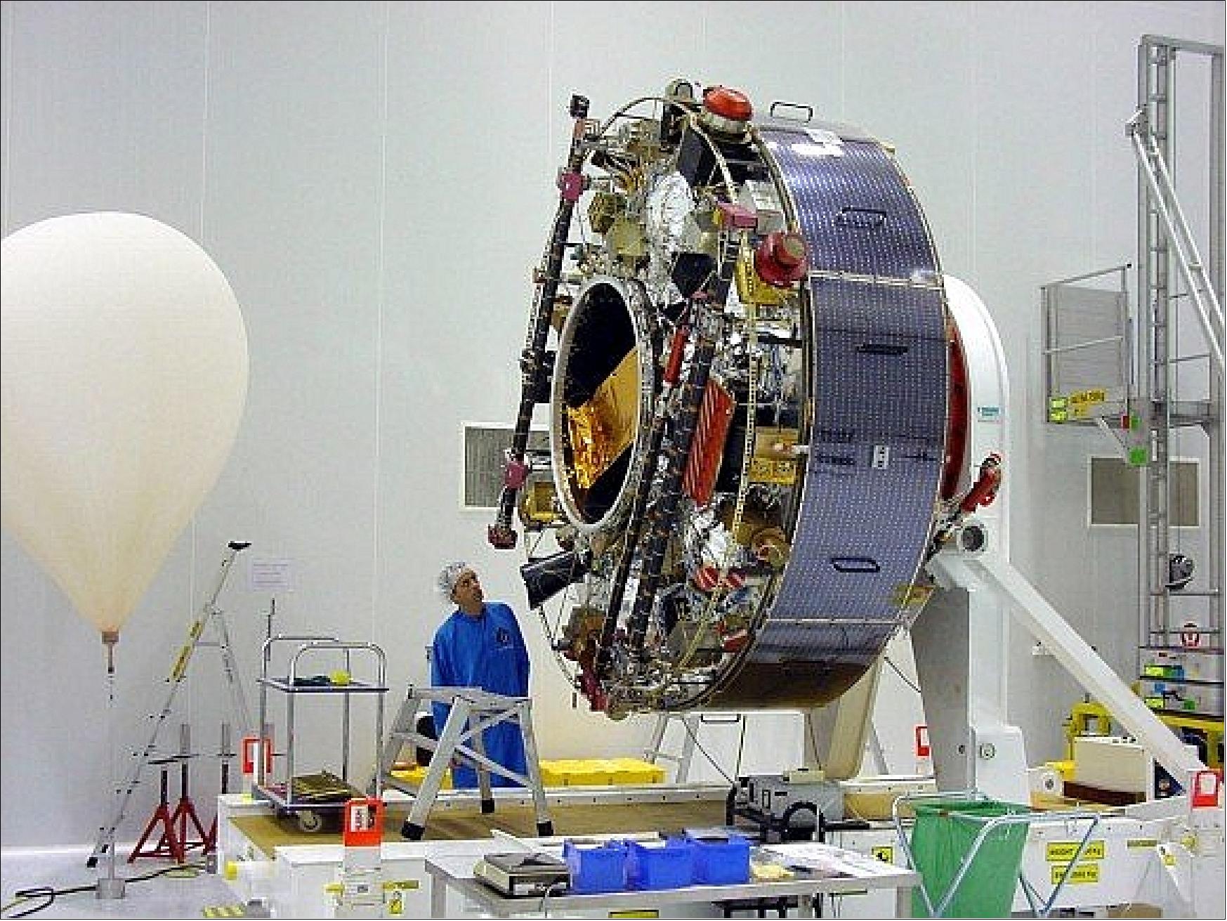Figure 5: Inspection of one the the four Cluster satellites at ESA (image credit: ESA)