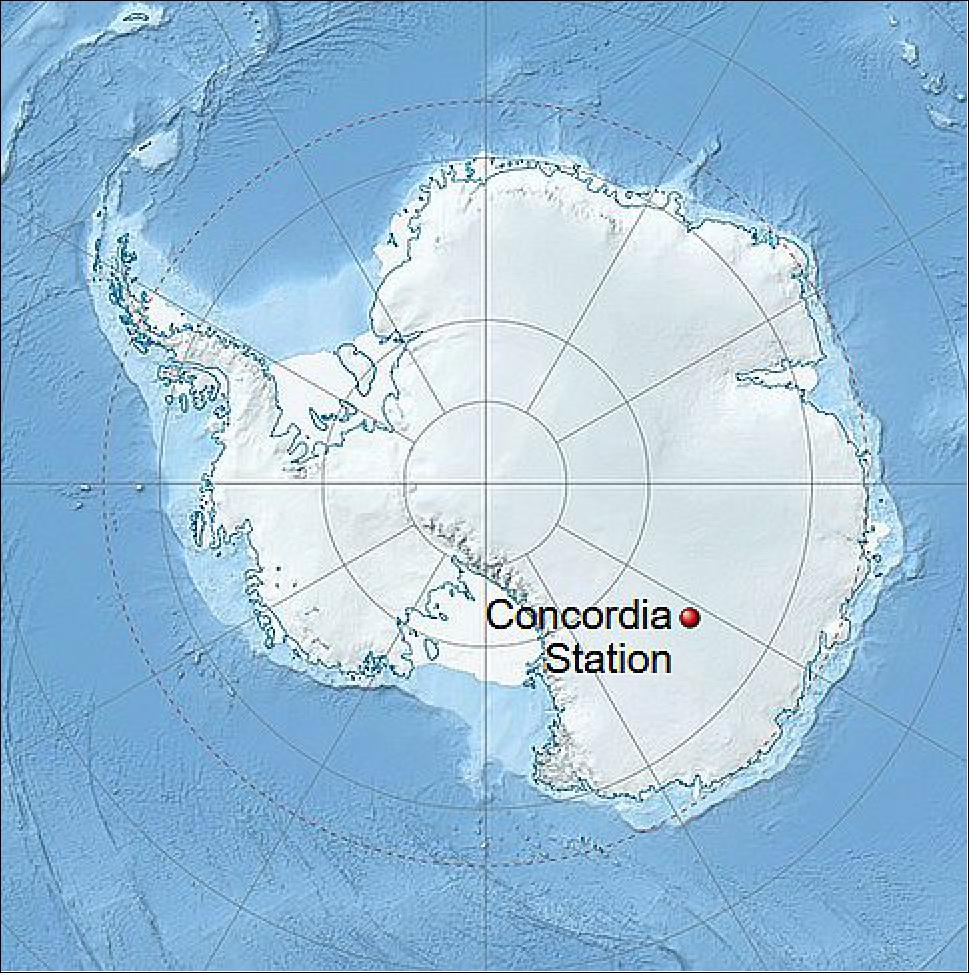 Figure 1: The Concordia Research Station is located in Antarctica on the Dome C Plateau at the coordinates: 75º05'59''S 123º19'56''E