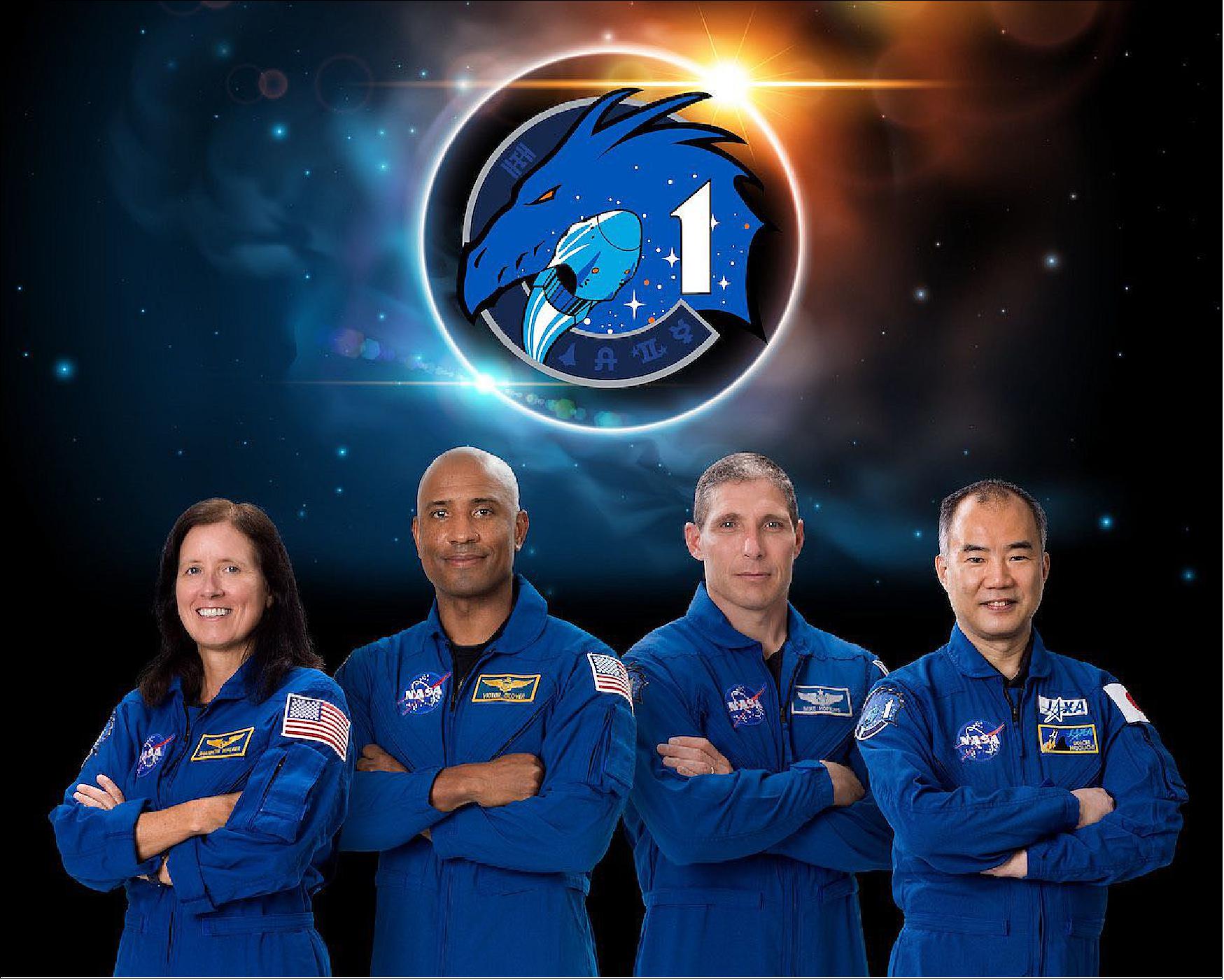 Figure 6: The Crew-1 mission will include mission specialist Shannon Walker, vehicle pilot Victor Glover, commander Mike Hopkins and mission specialist Soichi Noguchi of JAXA (image credit: NASA)