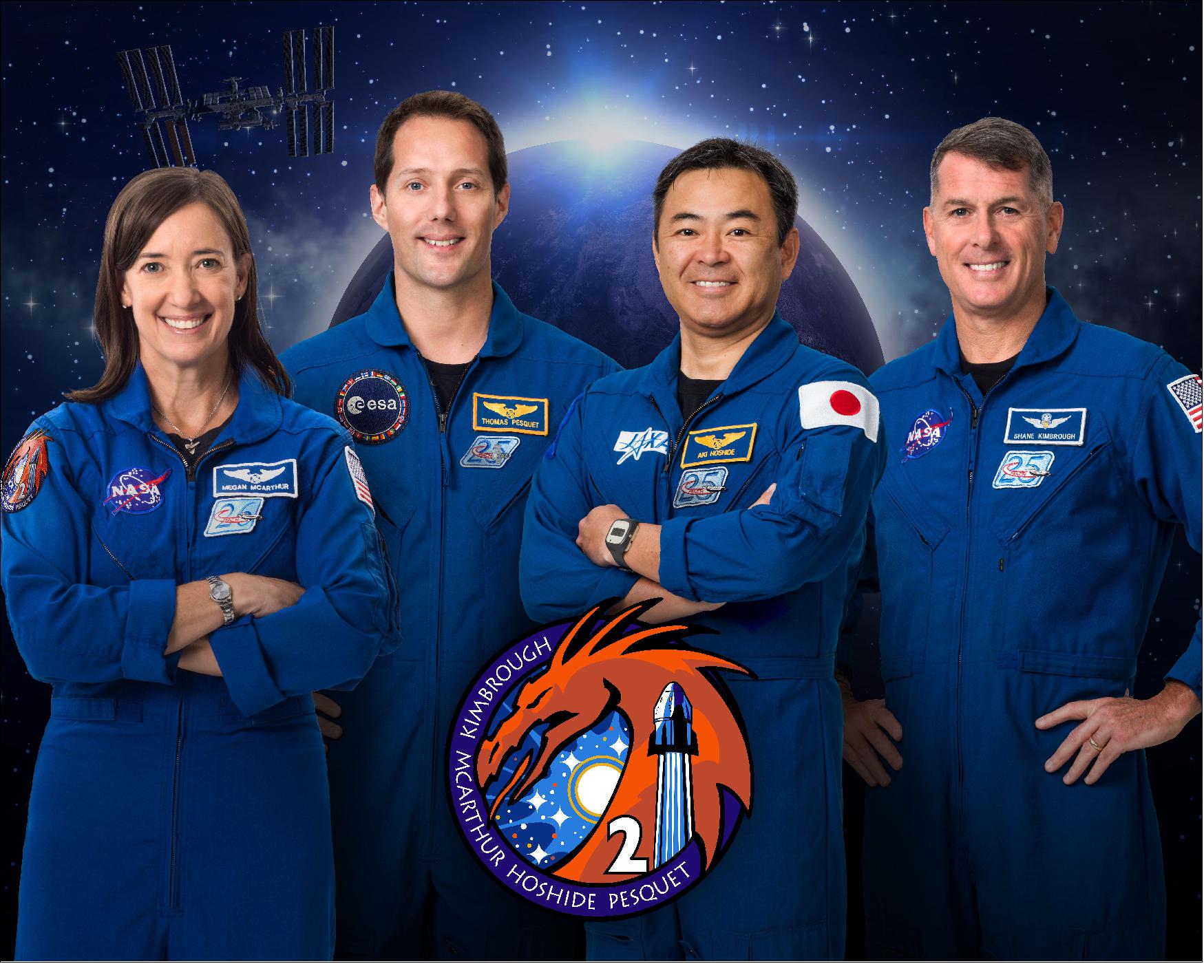 Figure 4: Pictured from left are NASA astronaut Megan McArthur, ESA (European Space Agency) astronaut Thomas Pesquet, JAXA (Japan Aerospace Exploration Agency) astronaut Akihiko Hoshide, and NASA astronaut Shane Kimbrough (image credit: NASA)