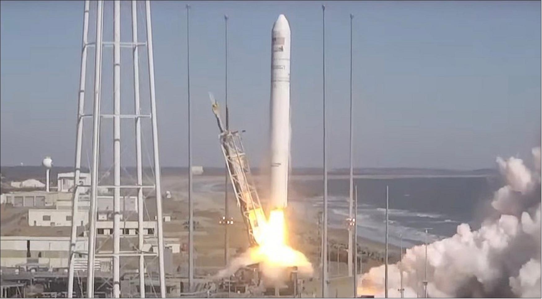Figure 2: An Antares rocket lifts off Feb. 19 from Wallops Island, Virginia, carrying a Cygnus cargo spacecraft (image credit: NASA TV)