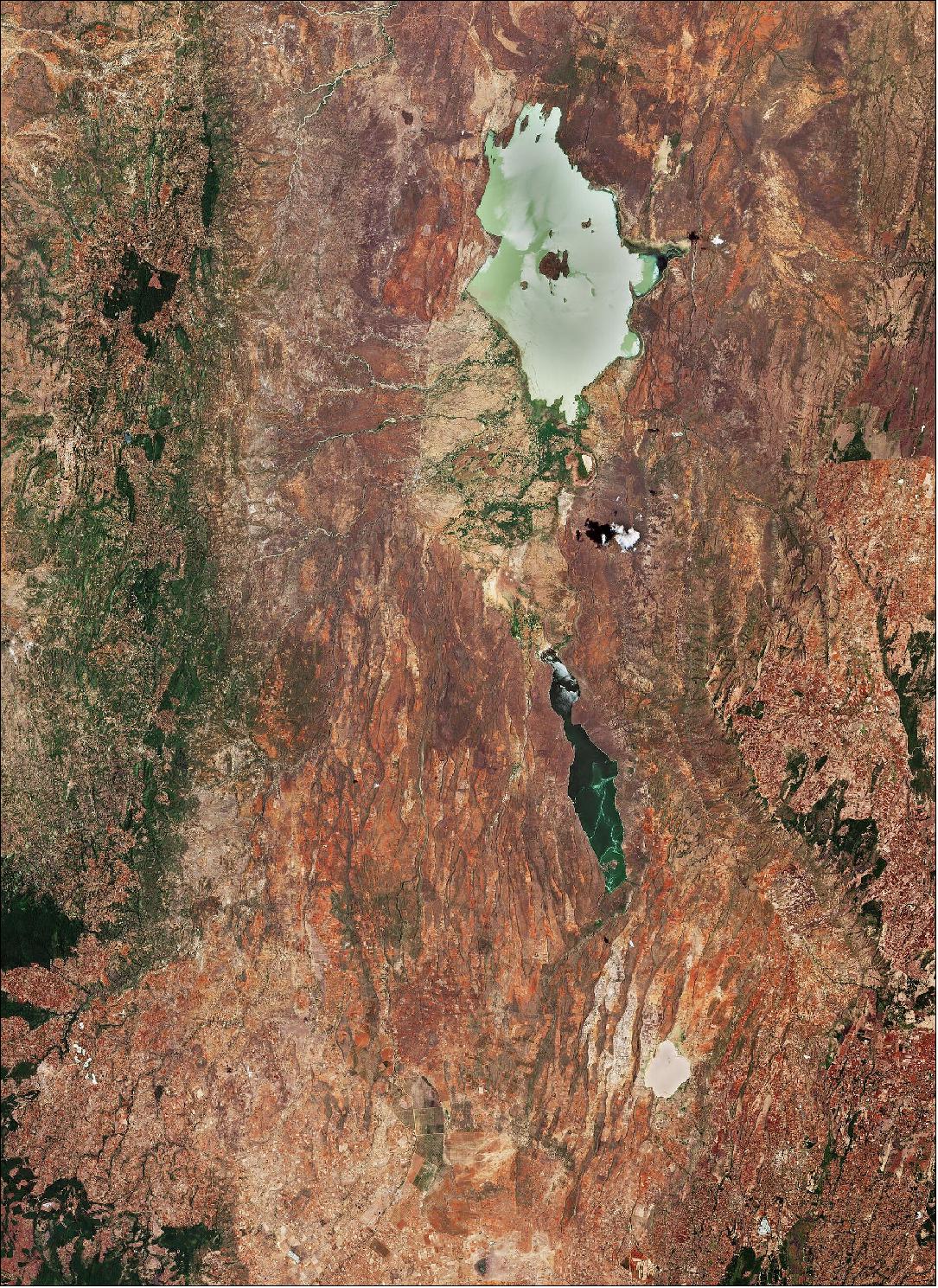 Figure 30: This Sentinel-2 image of the Great Rift Valley in Kenya was captured on 13 March 2019, it is also featured on the Earth from Space video program (image credit: ESA, the image contains modified Copernicus Sentinel data (2019), processed by ESA, CC BY-SA 3.0 IGO)