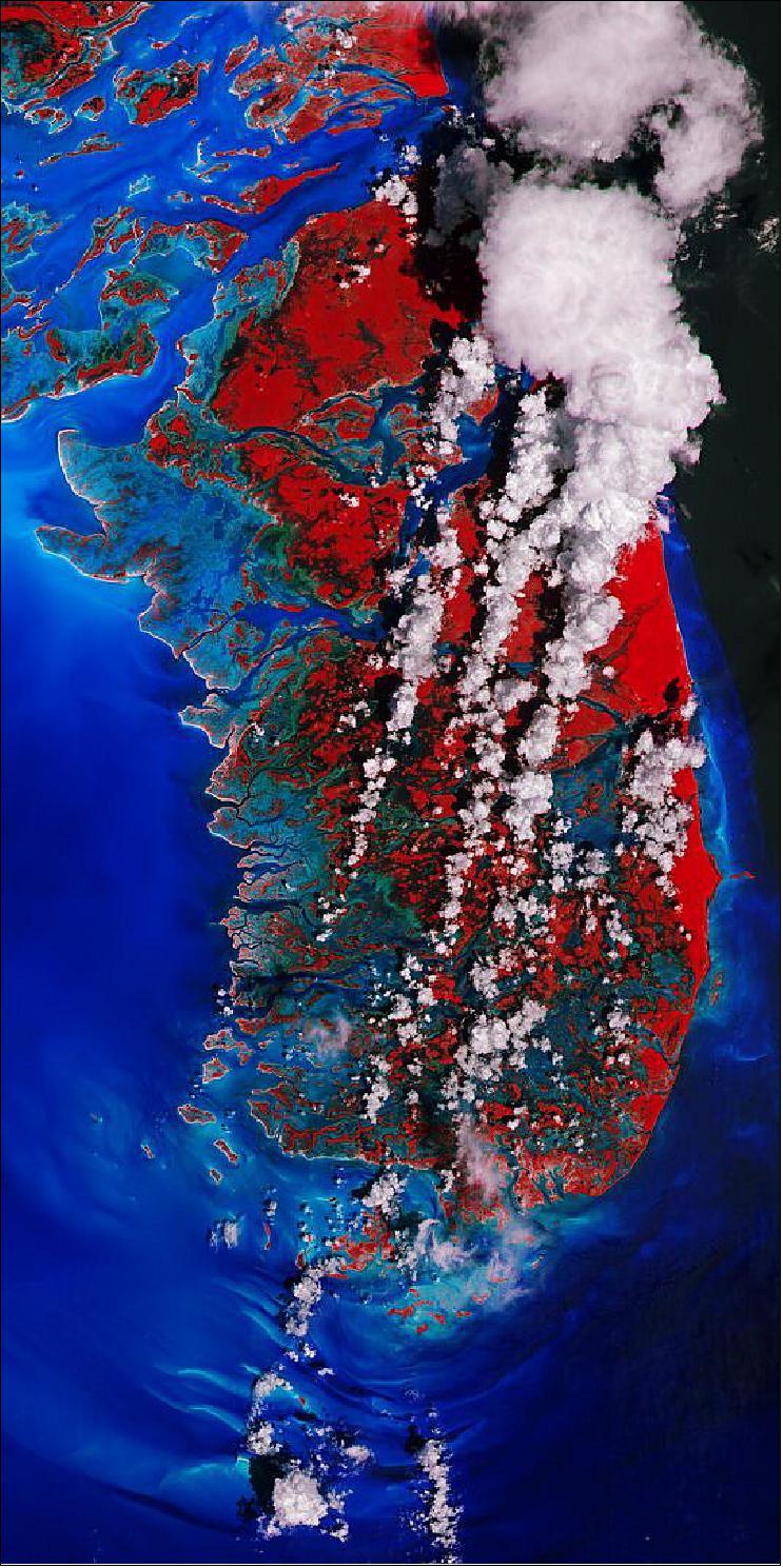 Figure 60: This image was acquired with Sentinel-2 on 5 September 2019, just days after the mighty Hurricane Dorian passed over the Bahamas and unleashed a siege of destruction. Dorian is reported to be one of the most powerful Atlantic hurricanes on record – with storm surges, wind and rain that claimed many lives, destroyed homes and left thousands of people homeless. This image is also featured on the Earth from Space video program (image credit: ESA, the image contains modified Copernicus Sentinel data (2019), processed by ESA, CC BY-SA 3.0 IGO)