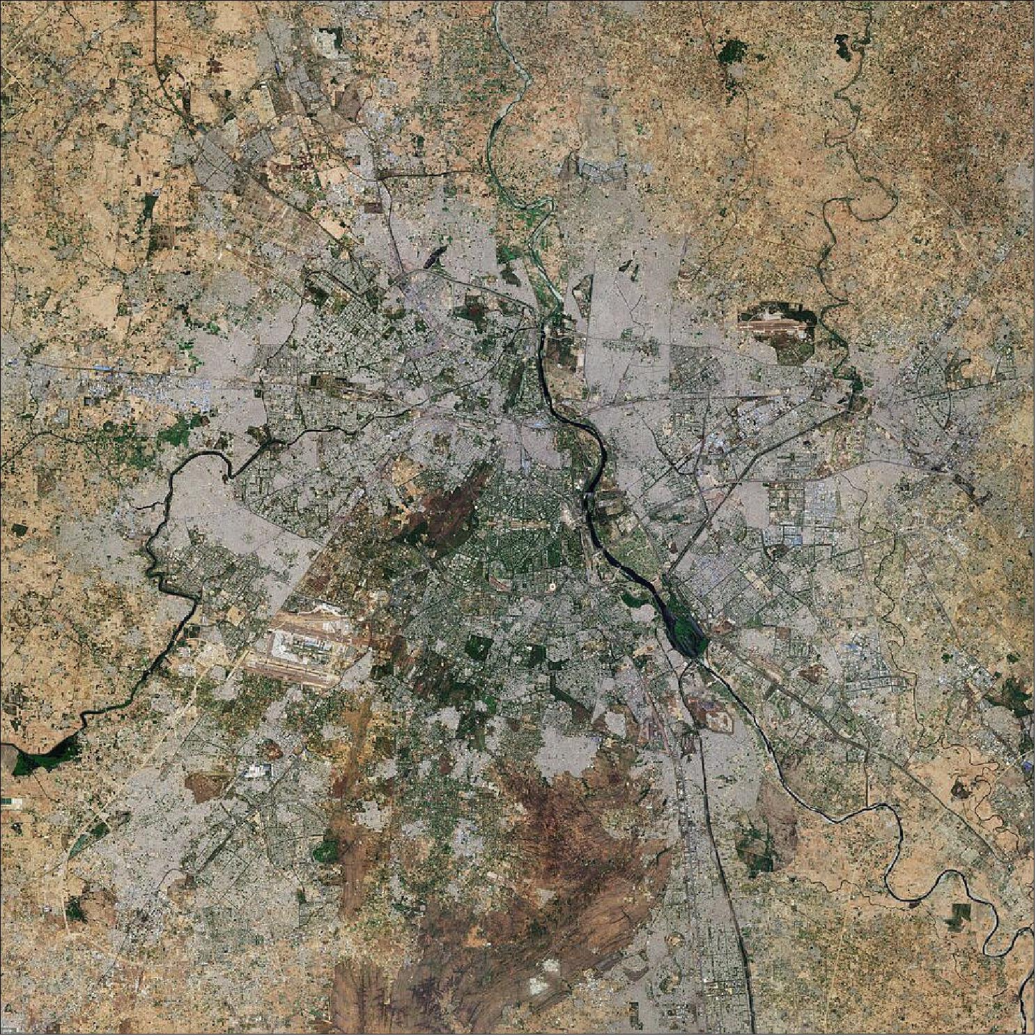 Figure 13: New Delhi, the capital and second-largest city of India, is featured in this image captured by the Copernicus Sentinel-2 mission. This image is also featured on the Earth from Space video program (image credit: ESA, the image contains modified Copernicus Sentinel data (2021), processed by ESA)
