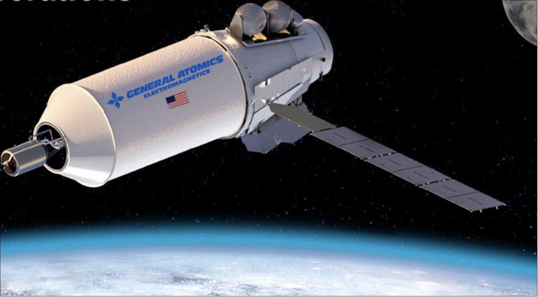 Figure 1: Rendering of DARPA's Demonstration Rocket for Agile Cislunar Operations (DRACO), a spacecraft powered by a nuclear thermal propulsion (image credit: General Atomics)