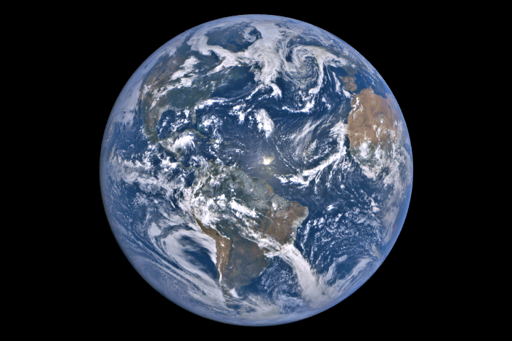 Figure 26: This animation was assembled from several images acquired on August 21, 2017, by NASA’s EPIC (Earth Polychromatic Imaging Camera) on DSCOVR (Deep Space Climate Observatory). From its position about 1.5 million km from Earth, DSCOVR maintains a constant view of the sunlit face of Earth. From that perspective, both the Earth and the Moon’s shadow moved during the eclipse (image credit: NOAA)