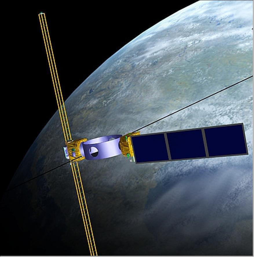 Figure 1: Artist's rendition of the deployed DSX spacecraft attached to the ESPA ring (image credit: SNC, AFRL)