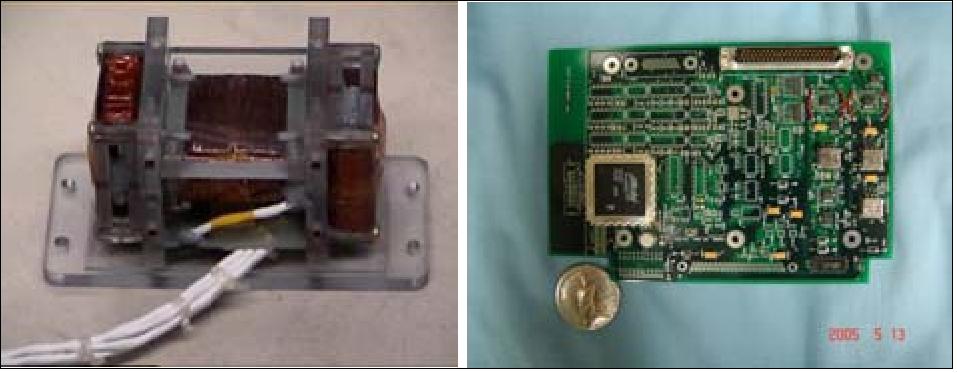 Figure 9: The VMAG fluxgate sensor (left) and electronics board (right), image credit: UCLA