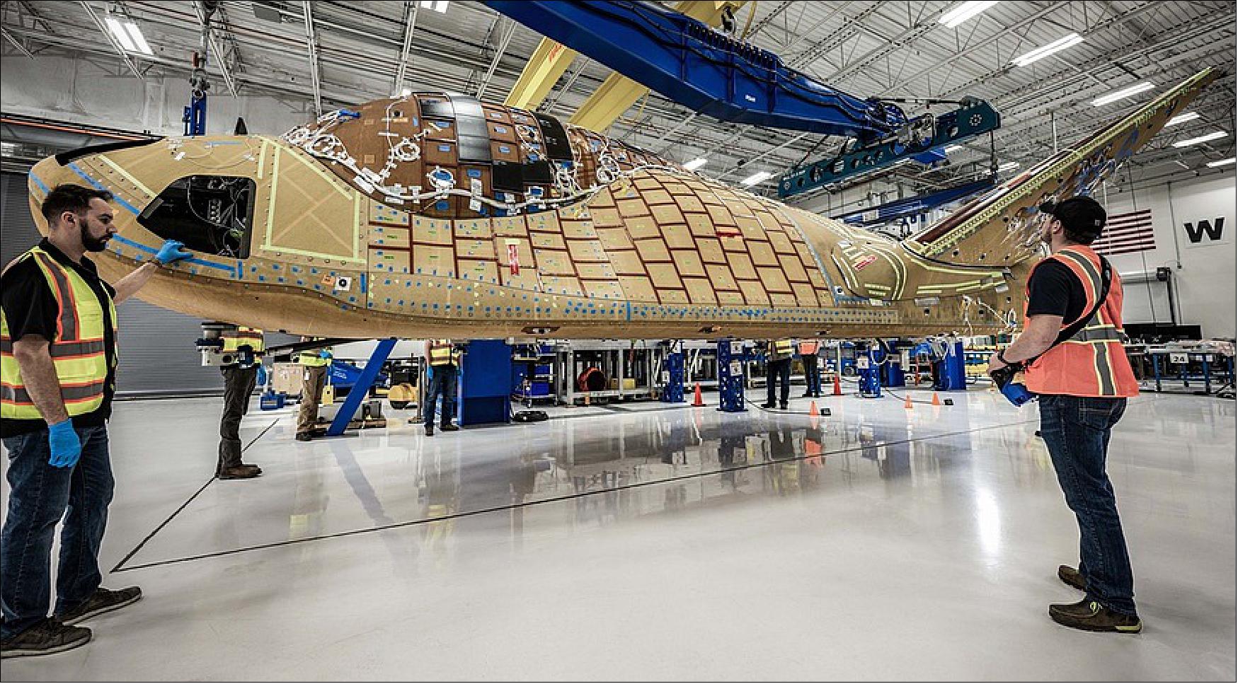 Figure 4: The first Dream Chaser vehicle, built for ISS cargo missions, nears completion at a Sierra Space facility in Colorado (image credit: Sierra Space)