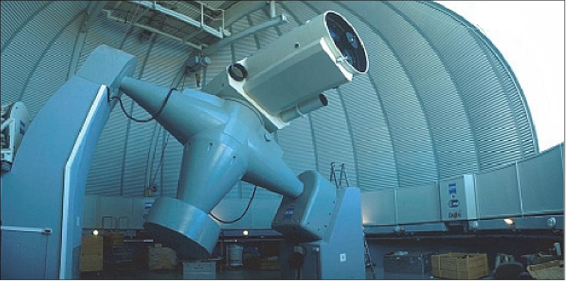 Figure 43: The telescope of ESA’s OGS on Tenerife used for the experiments is a Zeiss 1 m ∅ Ritchey-Chrétien/Coudé telescope supported by an English mount (image credit: ESA)