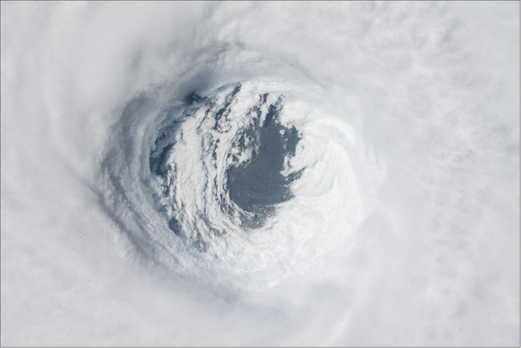 Figure 64: Hurricane Michael was captured from the International Space Station on Oct. 10, 2018, after the storm made landfall as a Category 4 hurricane over the Florida Panhandle. The National Hurricane Center reported maximum sustained winds near 145 mph (233 kph) with the potential to bring dangerous storm surge and heavy rains to the Florida Panhandle (image credit: NASA)