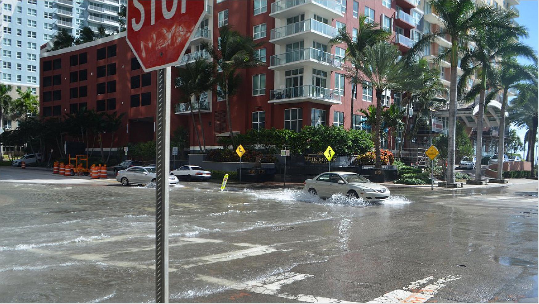 Figure 4: Coastal cities like Miami, shown, already experience high-tide flooding. But a new federal interagency report projects an uptick in the frequency and intensity of such events in the coming decades because of rising seas [image credit: B137 (CC-BY)]