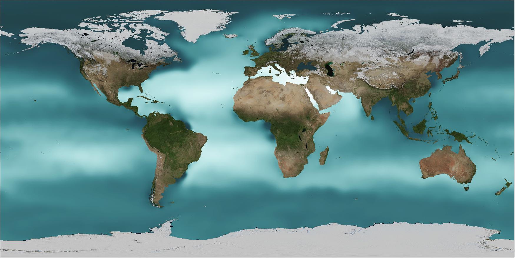 Figure 90: Ocean surface salinity plays an important role in ocean currents, evaporation and interaction with the atmosphere, and heat transfer from the tropics to the poles. Colder, saltier water is denser and heavier than warmer, fresher water (image credit: NASA)