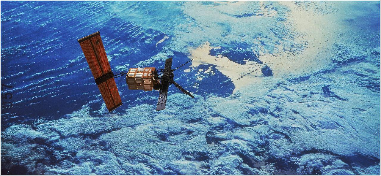 Figure 7: ERS-1 over the coast of The Netherlands. ERS-1 was launched on 17 July 1991. At the time of its launch, the ERS satellite was one of the most sophisticated spacecraft ever developed and launched by Europe, paving the way for satellite technology in the areas of atmosphere, land, ocean and ice monitoring (image credit: ESA)