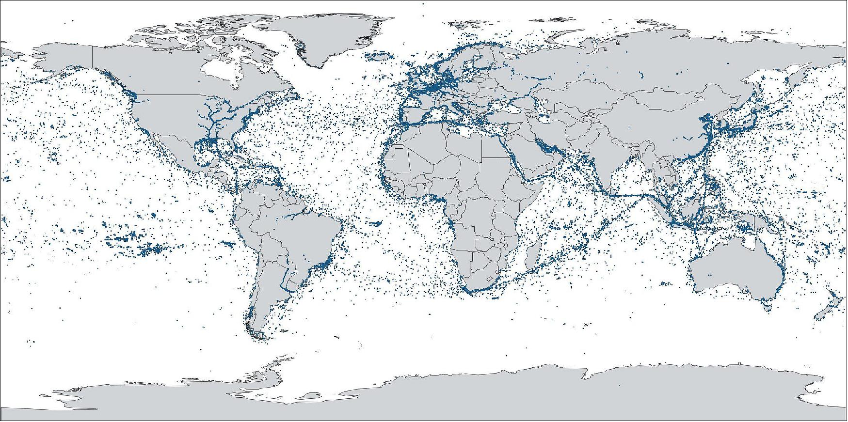Figure 6: First map of global shipping captured by the ESAIL satellite (image credit: exactEarth)