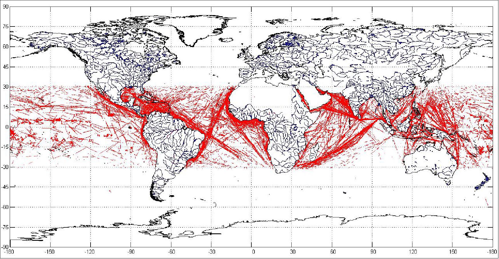 Figure 6: EV-9 ship detection over 2 days in March 2016 (image credit: exactEarth)
