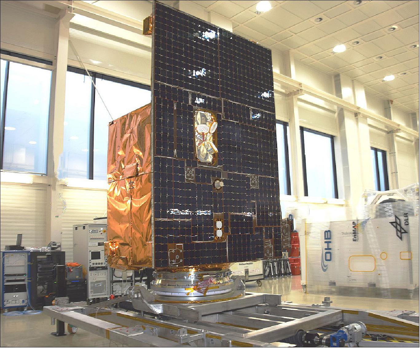Figure 12: Fitness test check! EnMAP completed the final functional tests at OHB's headquarters in Bremen. From Bremen, the satellite will then begin its journey towards the launch site in the spring (image credit: OHB)