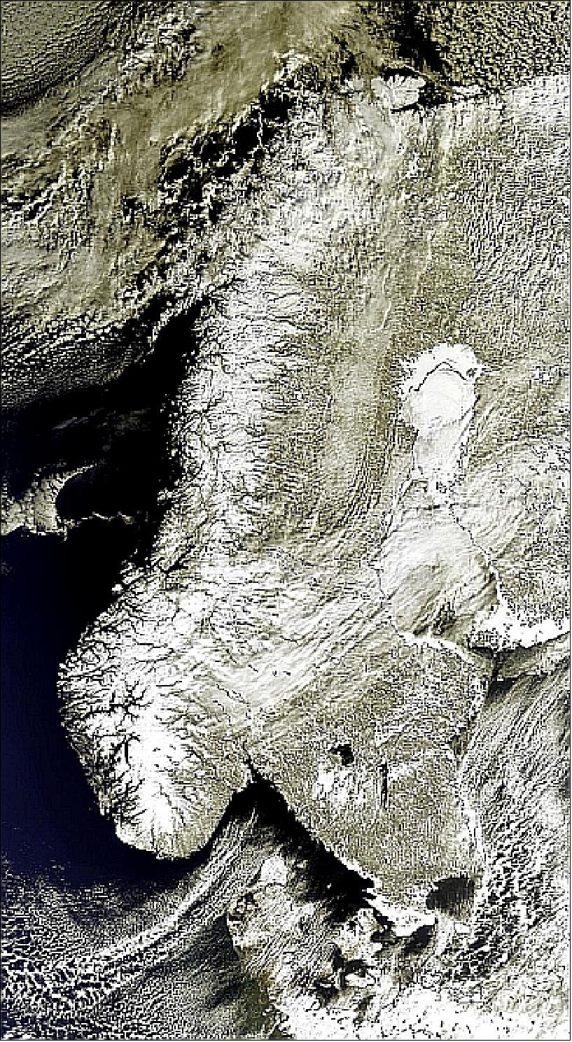 Figure 34: MERIS image of the Scandinavian Peninsula captured on 11 March 2006 (image credit: ESA)