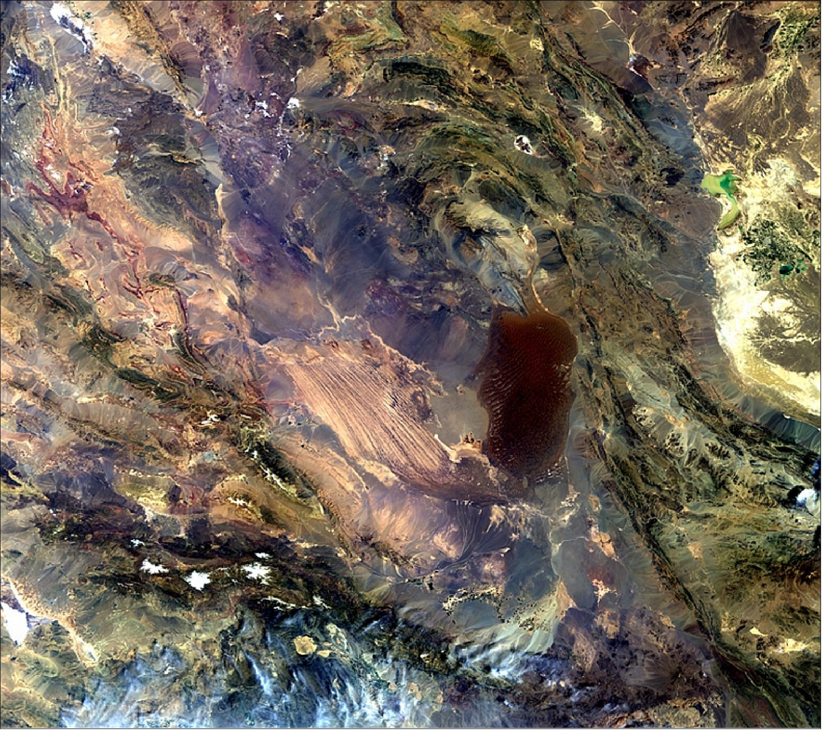 Figure 15 : Image of the Dasht-e Lut salt desert, Iran observed by MERIS on April 2, 2012 (image credit: ESA, released on Nov. 15, 2013 in the Earth from Space video program)