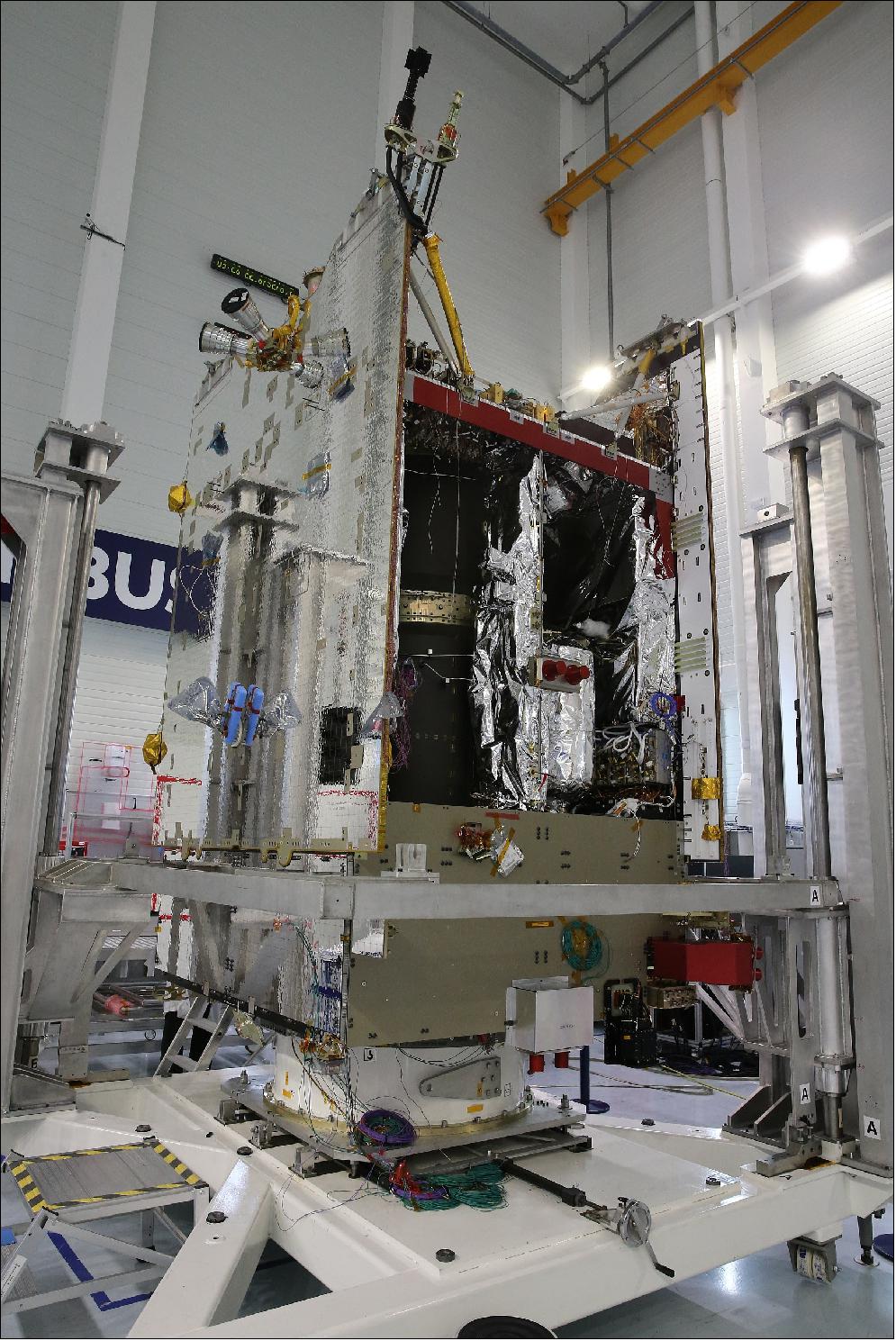 Figure 12: Photo of the Quantum satellite after mating of payload and service module (image credit: Airbus)