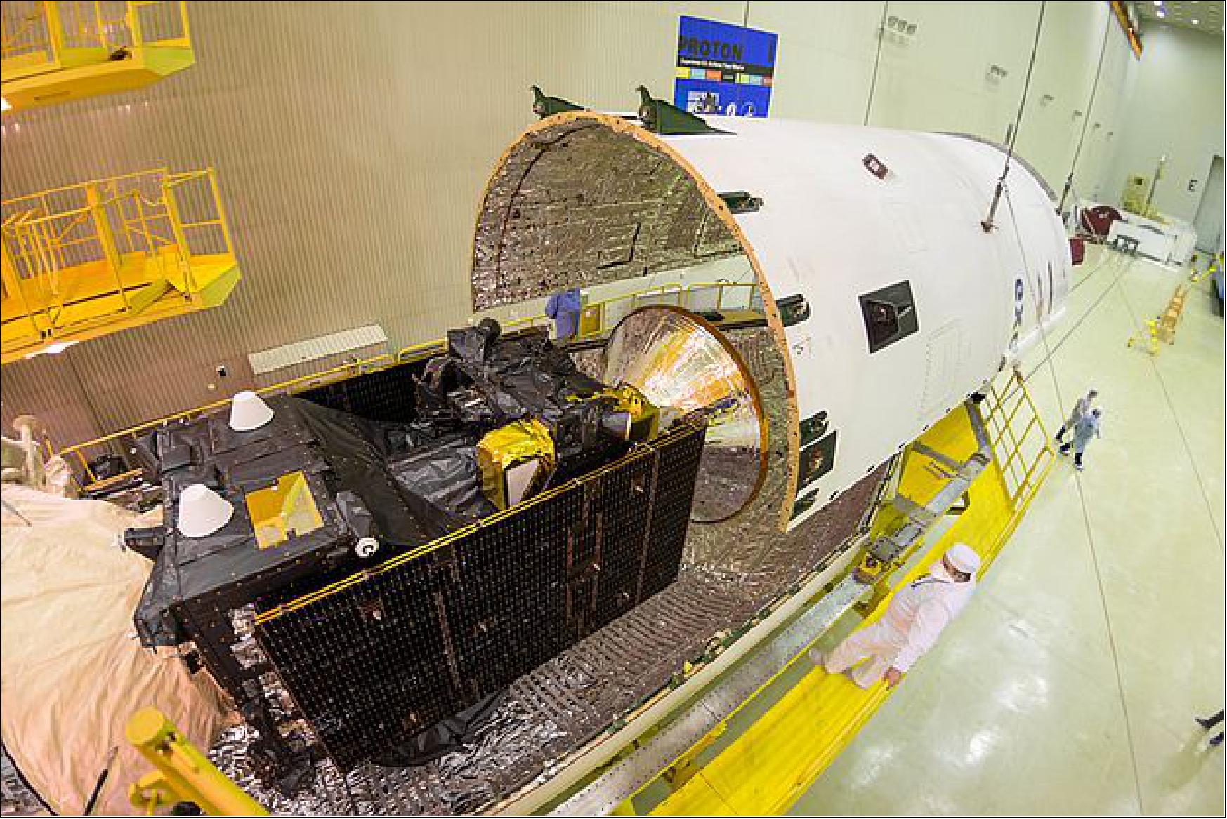 Figure 6: The ExoMars 2016 spacecraft, comprised of the Trace Gas Orbiter and Schiaparelli, are now sealed inside the rocket fairing (image credit: ESA, B. Bethge) 15) 16)