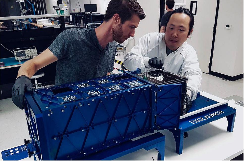 Figure 12: Integration of the 16U CubeSat into the 16U EXOpod at the Rocket Lab launch site (image credit: Exolaunch)