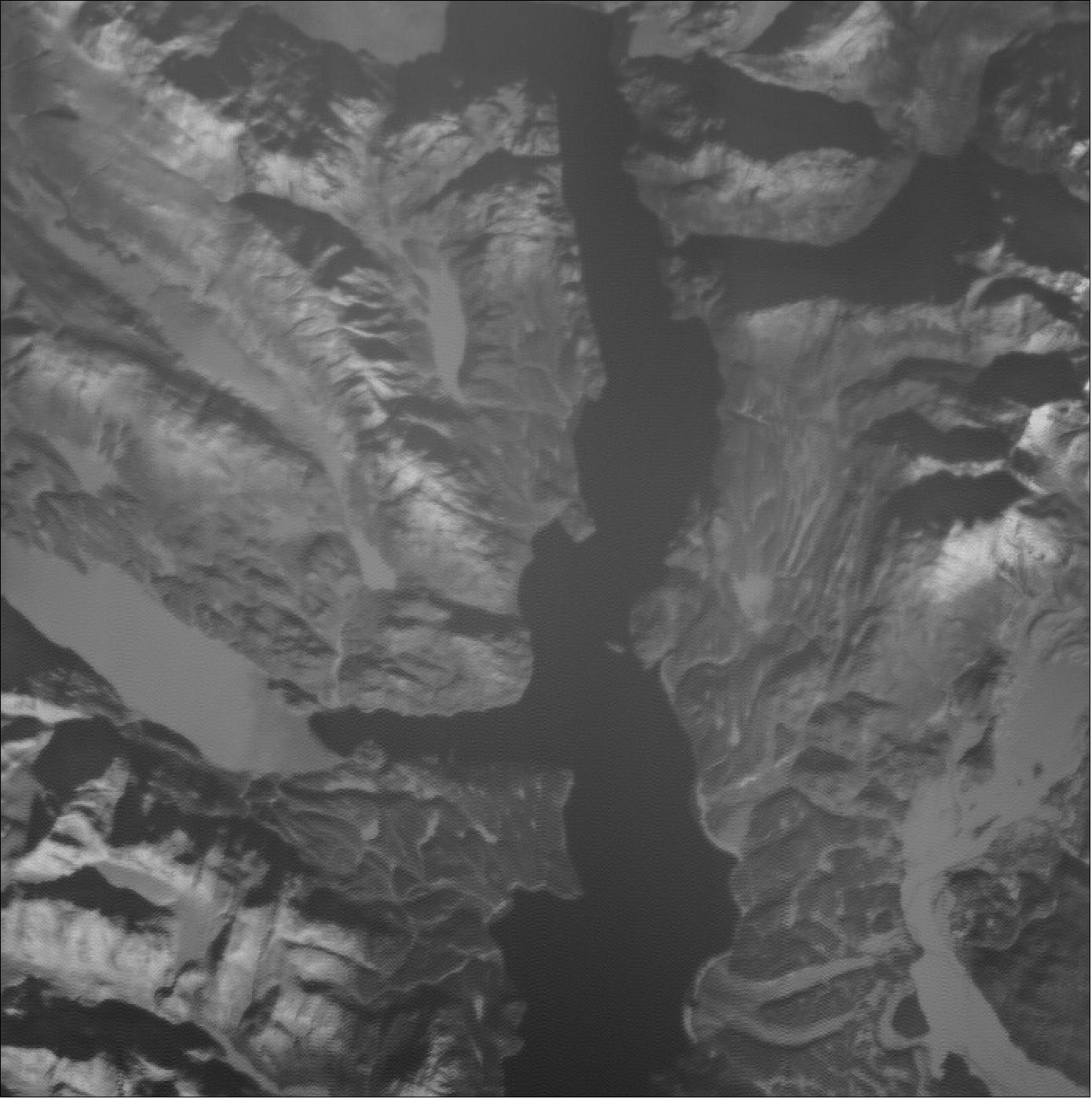 Figure 26: MICS NIR image of a portion of Glacier Bay National Park, located in Southeast Alaska west of Juneau. The image was acquired on 3 May 2018 (image credit: IRS Stuttgart)