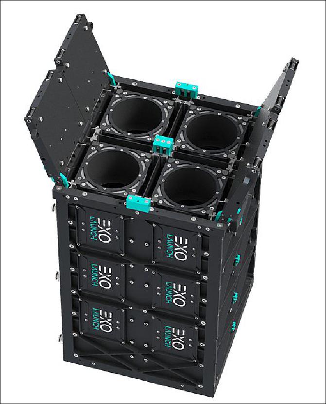 Figure 5: The EXOpod CubeSat deployer is the most advanced CubeSat deployment system on the market. EXOpod is available in 12U and 16U sizes, and can be configured with up to four independent slots. EXOpods have a number of features which expand the limits of the CubeSat Design Specification (CDS), image credit: Exolaunch