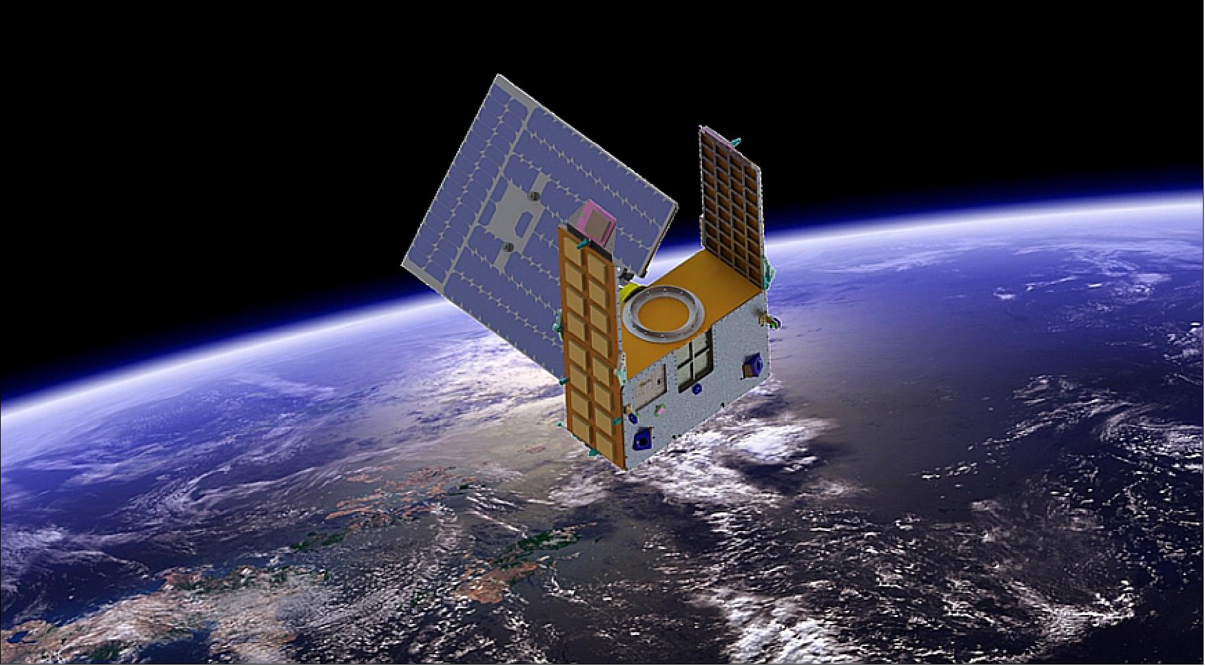 Figure 2: Artist's rendition of the first PlanetiQ satellite GNOMES-1 (GNSS Navigation and Occultation Measurement Satellite-1) in orbit (image credit: PlanetiQ)