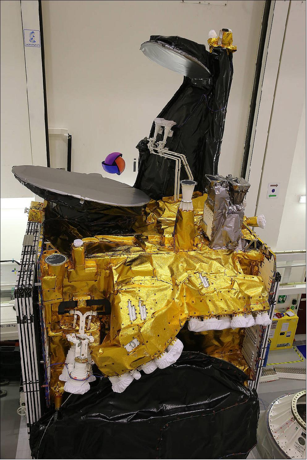 Figure 6: The GOLD instrument (the gray and white object located on the front right corner of the top deck) has completed environmental testing and is shown here on the SES-14 spacecraft in preparation for a scheduled January 2018 launch date (image credit: Airbus DS) 12)