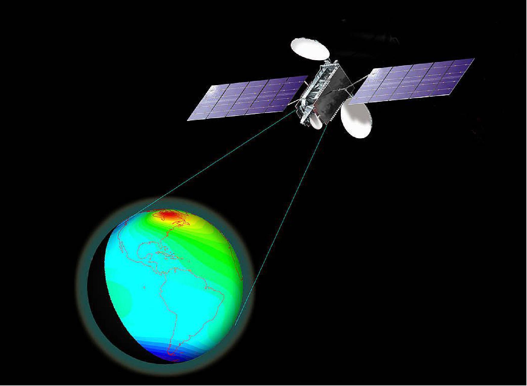 Figure 5: Artist's rendition of the SES-14 coverage; the hosted payload GOLD will examine the response of the upper atmosphere to forcing from the Sun, the magnetosphere and the lower atmosphere (image credit: NASA) 10)