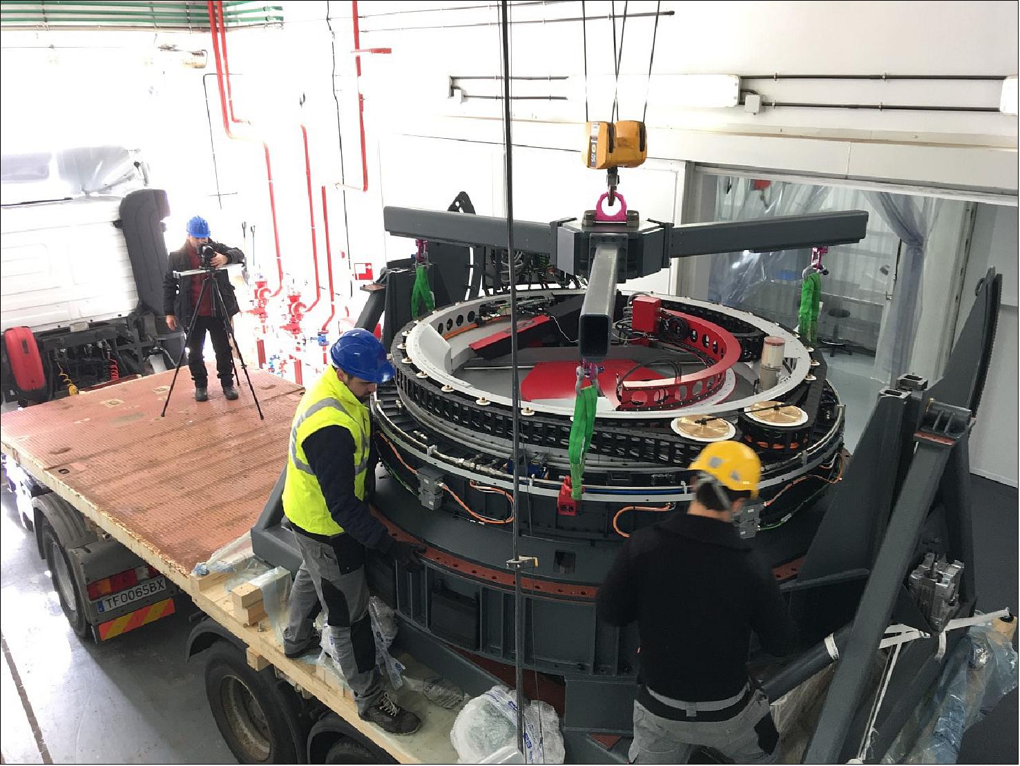 Figure 26: Arrival of Main Cassegrain Focal Station at GTC in January 2020. (image credit: IAC)