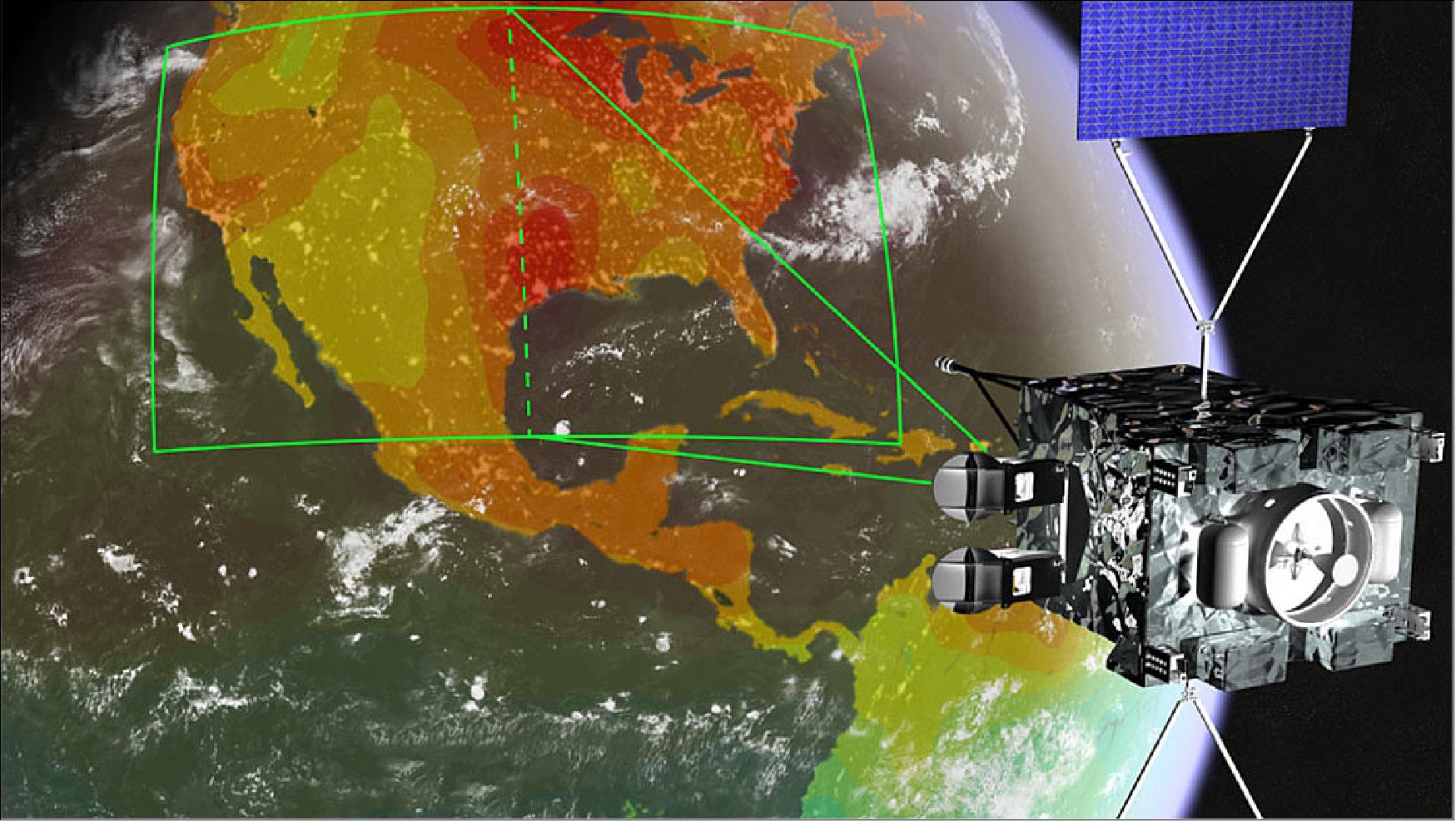 Figure 3: Artist's illustration of a concept for NASA's GeoCarb mission, which will map concentrations of key carbon gases above the Americas from geostationary orbit (image credit: NASA/Lockheed Martin/University of Oklahoma)