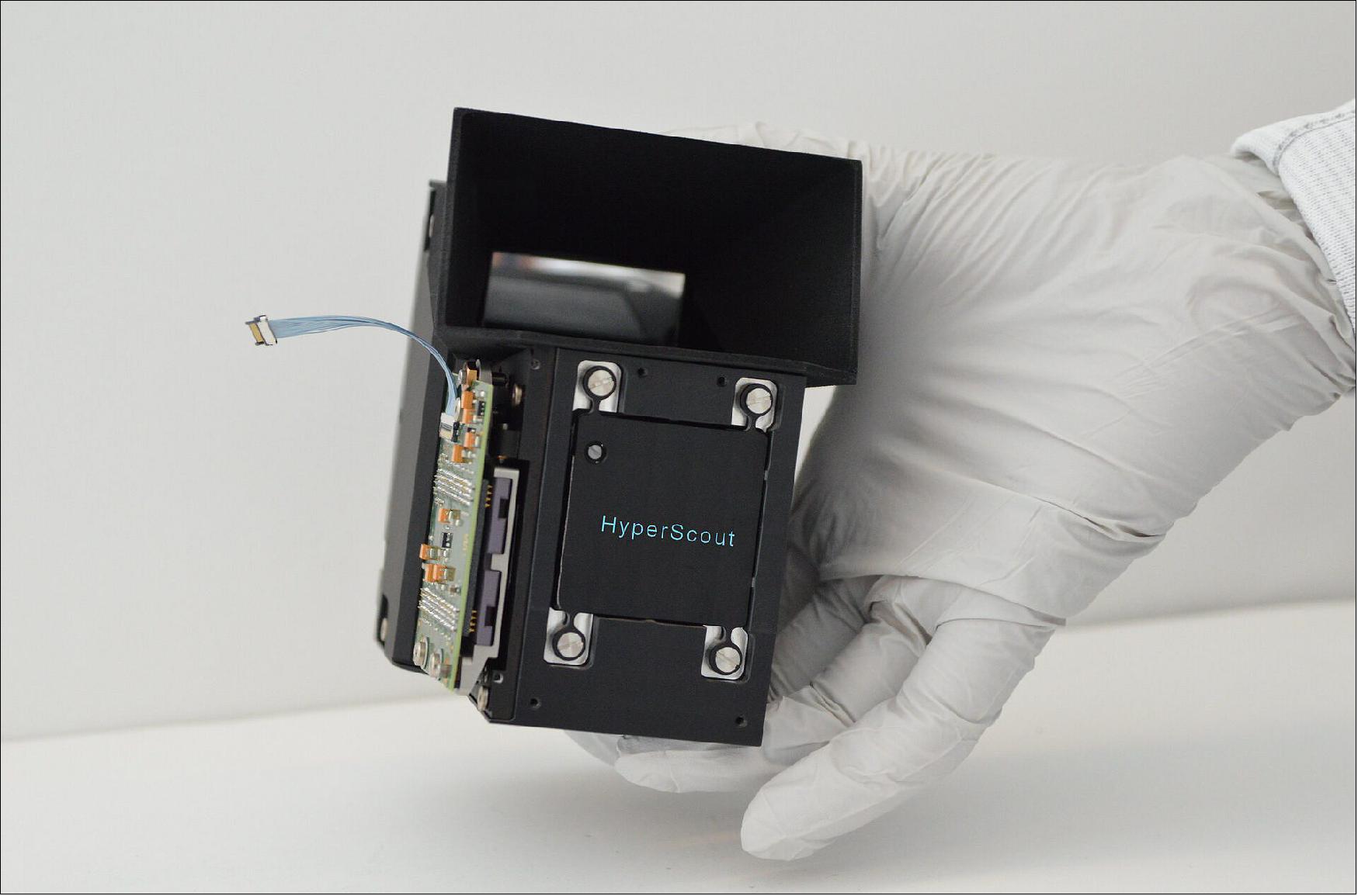 Figure 8: Observing in 45 visible and near-infrared spectral bands, the HyperScout hyperspectral imager was launched on 2 February 2018, aboard ESA’s cereal box-sized GomX-4B nanosatellite. HyperScout has been developed by cosine Research in the Netherlands (image credit: cosine Research)