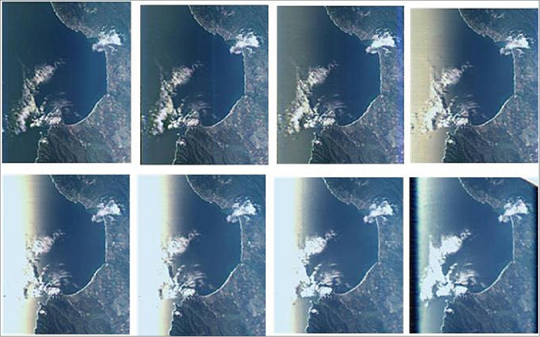 Figure 12: A series of pictures of the coast of California taken during the PODEX (Polarimeter Definition Experiment) campaign by the PACS multi-angle imaging polarimeter taken from the NASA ER-2 aircraft (image credit: NASA)