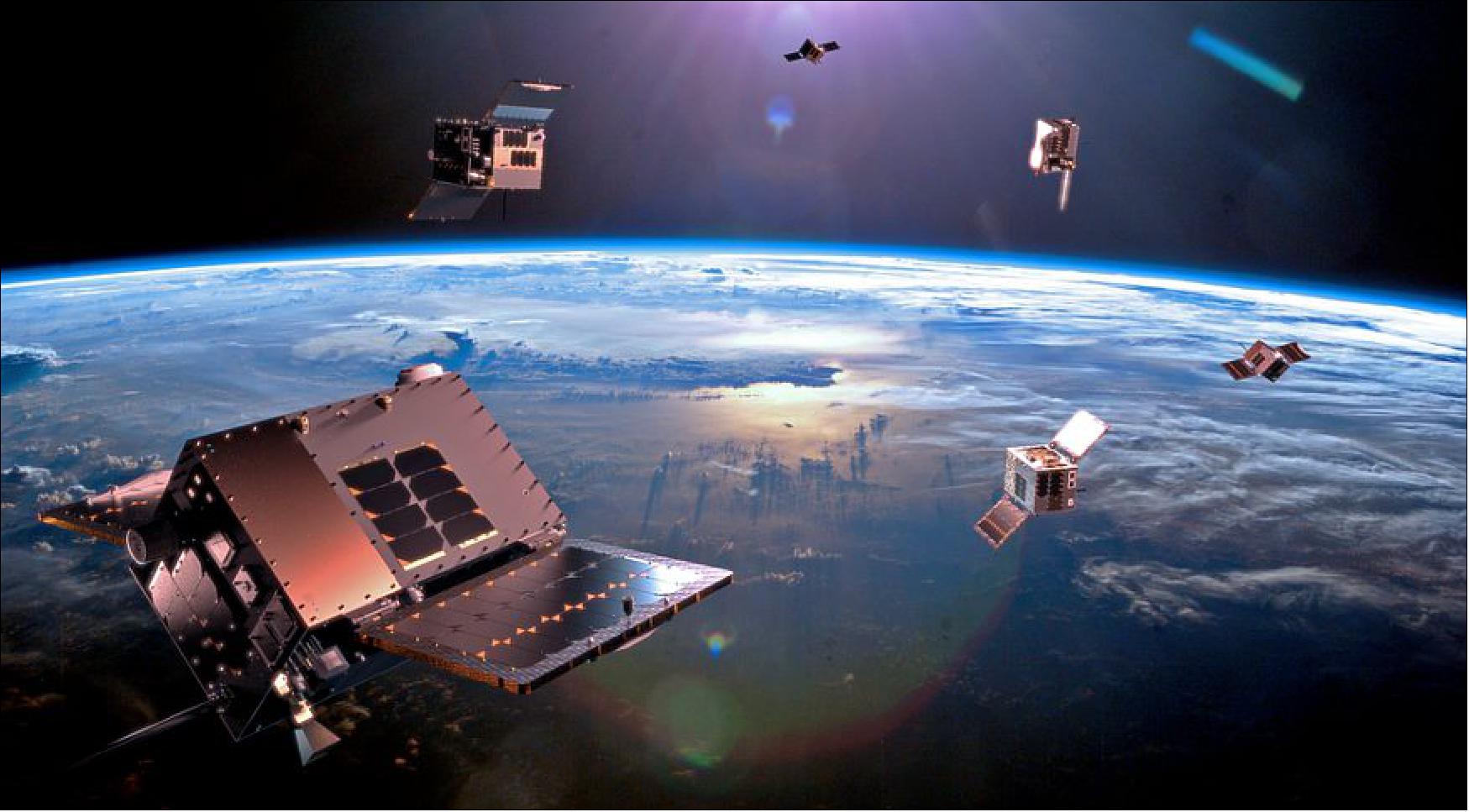 Figure 8: Hawkeye 360 plans to operate a constellation of 18 satellites in six clusters to pinpoint the origin of radio frequency signals (image credit: Hawkeye 360)