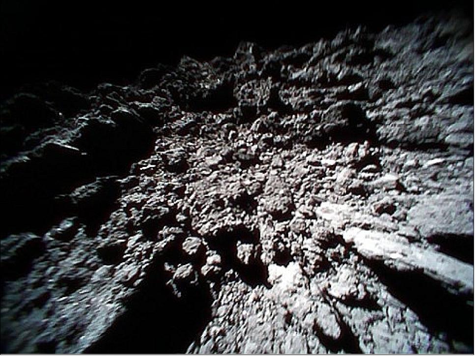 Figure 89: Surface image from Rover-1B after landing, taken on 23 September at 10:10 JST (image credit: JAXA)