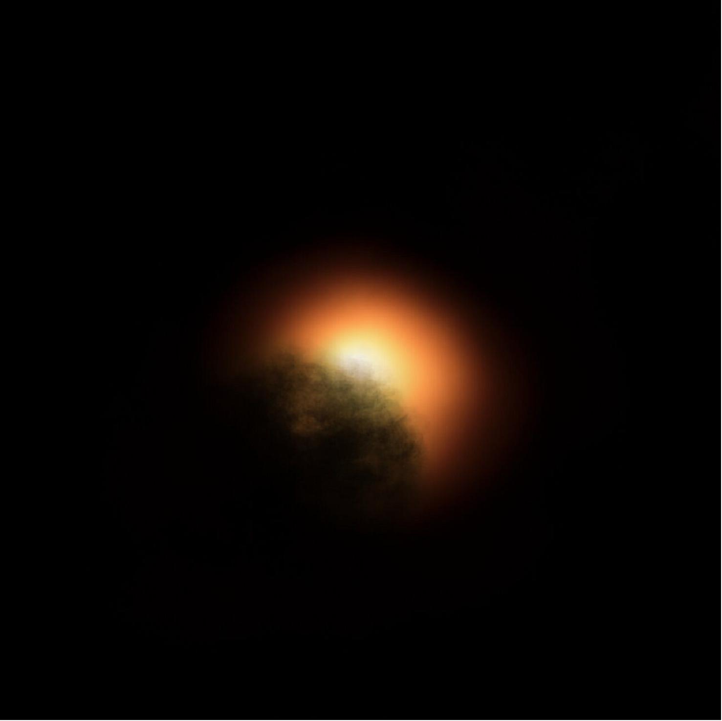 Figure 40: Betelgeuse’s Dust Cloud. This artist's impression was generated using an image of Betelgeuse from late 2019 taken with the SPHERE instrument on the European Southern Observatory's Very Large Telescope (image credit: ESO, ESA/Hubble, M. Kornmesser)