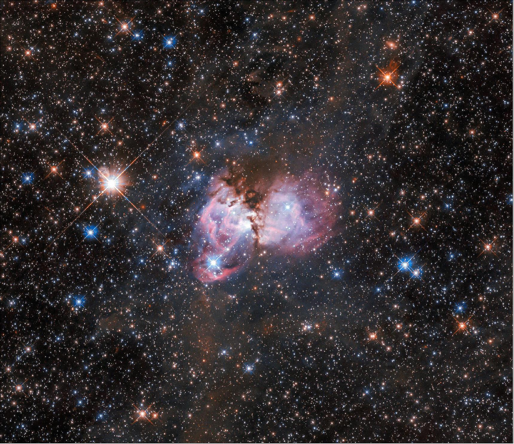 Figure 85: A massive laboratory. This image shows a region of space called LHA 120-N150. It is a substructure of the gigantic Tarantula Nebula. The latter is the largest known stellar nursery in the local Universe. The nebula is situated more than 160,000 light-years away in the Large Magellanic Cloud, a neighboring dwarf irregular galaxy that orbits the Milky Way (image credit: ESA/Hubble, NASA, I. Stephens; CC BY 4.0)