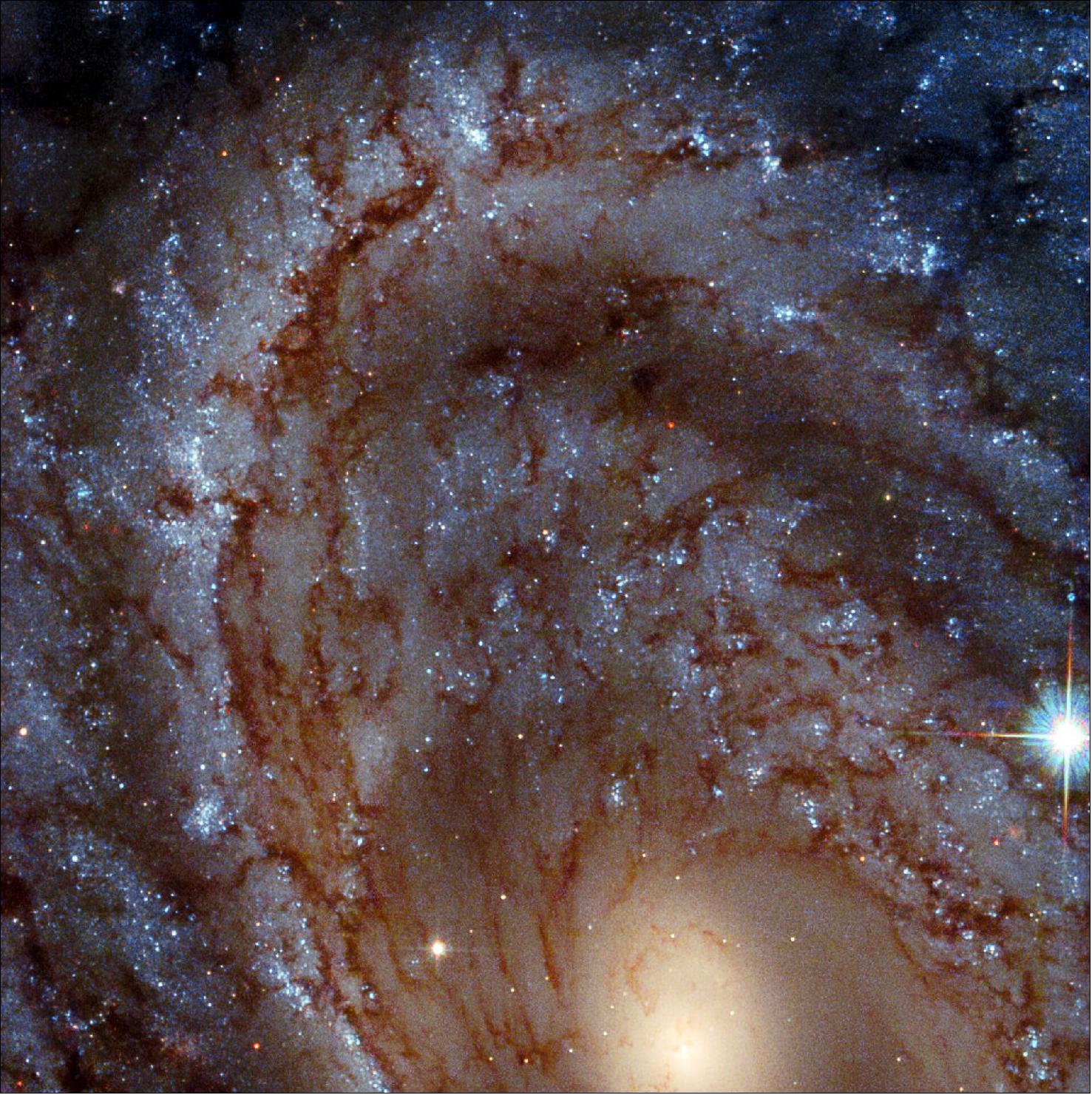 Figure 94: This galaxy is a familiar subject for Hubble. In the last years of the twentieth century, NGC 4063 was keenly and closely watched for signs of a peculiar class of stars known as Cepheid variables. These stars have a luminosity closely tied to the period with which they darken and brighten, allowing astronomers to accurately measure how far they are from Earth. Distance measurements from Cepheid variables are key to measuring the furthest distances in the Universe, and were one of the factors used by Georges Lemaître and Edwin Hubble to show that the Universe is expanding (image credit: ESA/Hubble & NASA, J. Maund; CC BY 4.0)