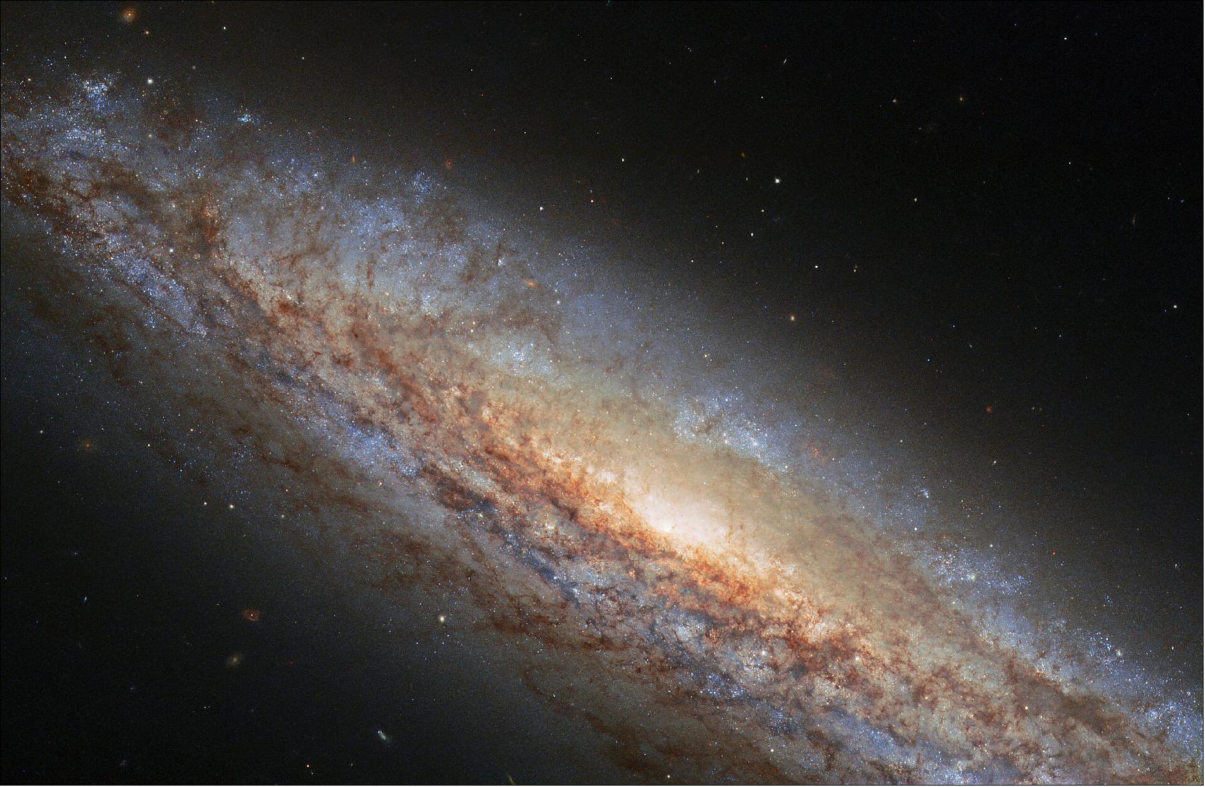 Figure 38: NGC 4666 takes center stage in this image from the NASA/ESA Hubble Space Telescope. This majestic spiral galaxy lies about 80 million light-years away in the constellation Virgo, and is undergoing a particularly intense episode of star formation. Astronomers refer to galaxies which are forming stars anomalously quickly as starburst galaxies. NGC 4666’s starburst is thought to be due to gravitational interactions with its unruly neighbors — including the nearby galaxy NGC 4668 and a dwarf galaxy (image credit: ESA/Hubble & NASA, O. Graur; CC BY 4.0 - Acknowledgement: L. Shatz)