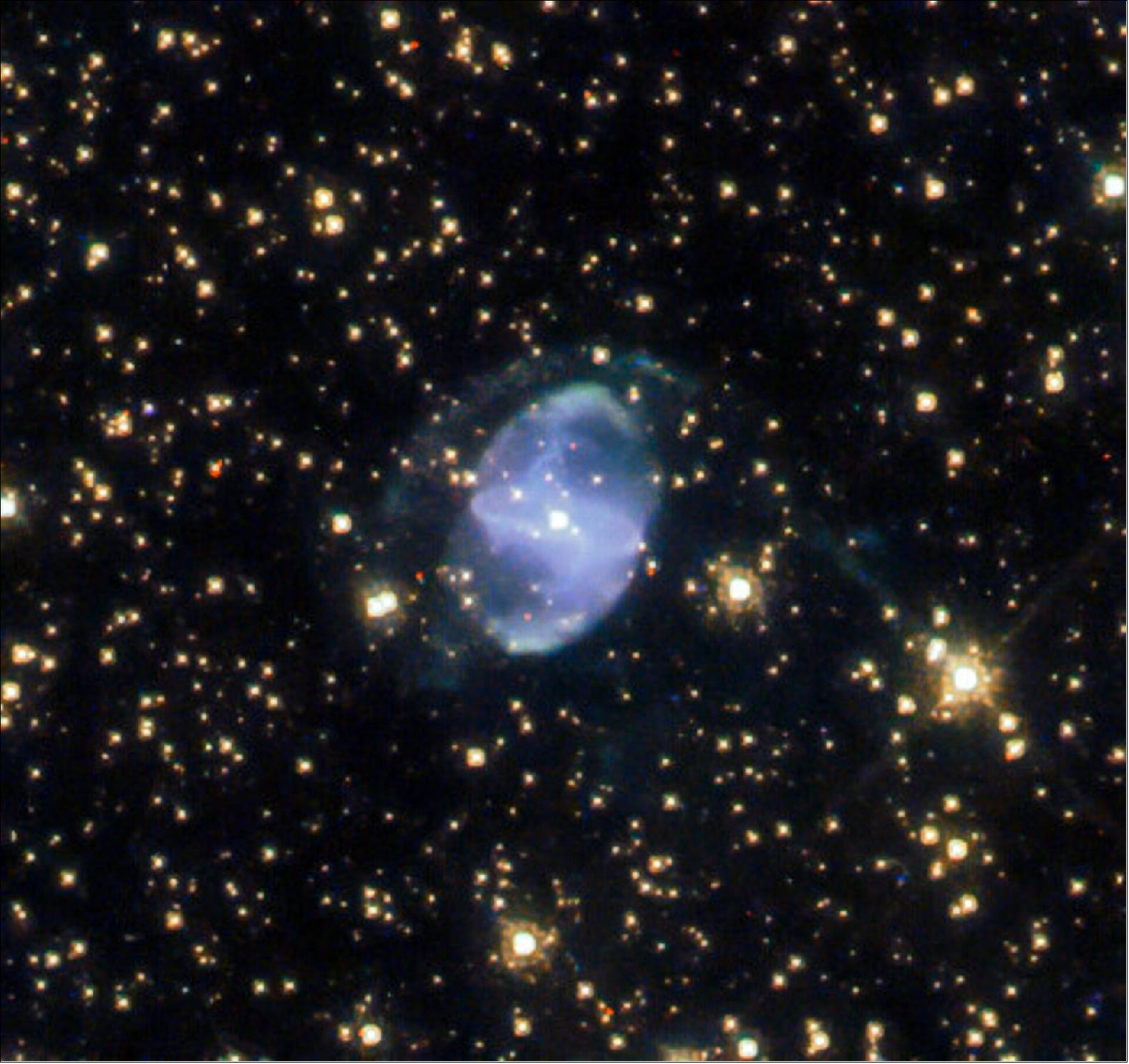 Figure 119: Image of the week. The interstellar medium is the material — consisting of matter and radiation — between star systems and galaxies. The star at the centre of ESO 455-10 allows Hubble to see the interaction with the gas and dust of the nebula, the surrounding interstellar medium, and the light from the star itself. Planetary nebulae are thought to be crucial in galactic enrichment as they distribute their elements, particularly the heavier metal elements produced inside a star, into the interstellar medium which will in time form the next generation of stars (image credit: ESA/Hubble & NASA, L. Stanghellini; CC BY 4.0)