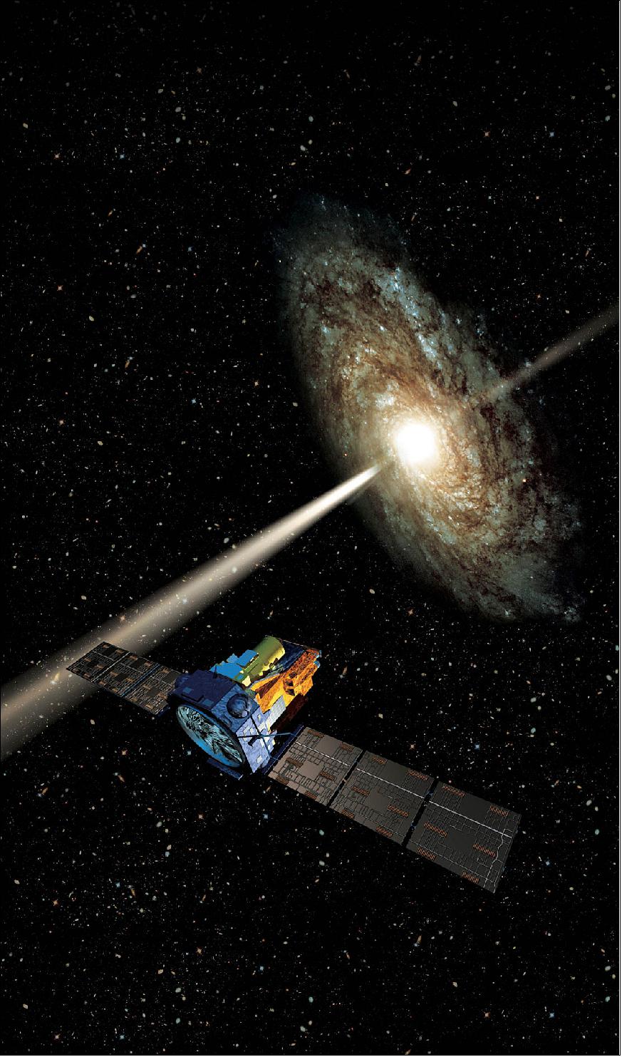Figure 52: INTEGRAL provides us with new insights into the most violent and exotic objects of the Universe, such as black holes, neutron stars, active galactic nuclei and supernovae. Integral is also helping us to understand processes such as the formation of new chemical elements and the mysterious gamma-ray bursts, the most energetic phenomena in the Universe (image credit: ESA 2002/Medialab)