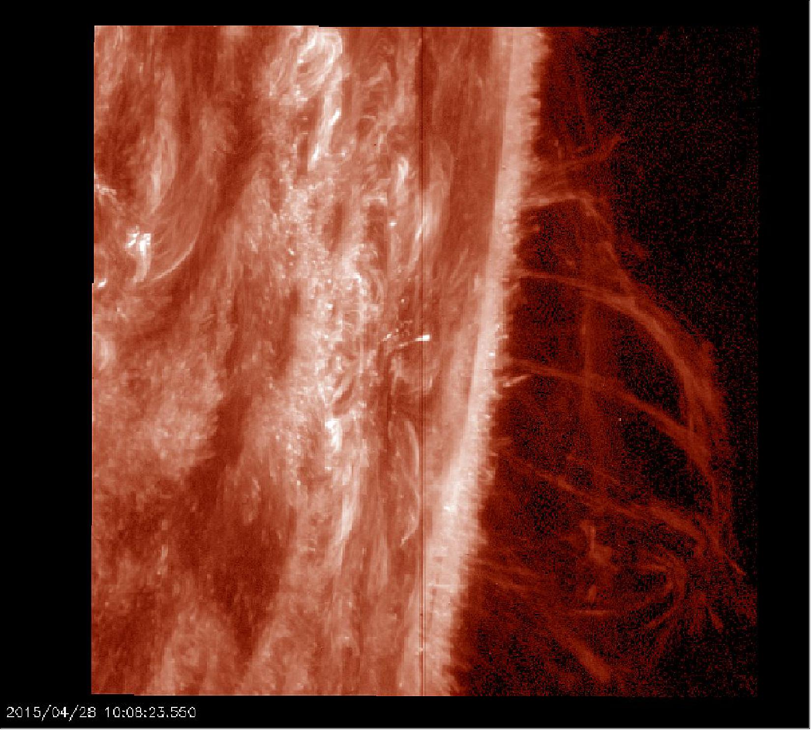 Figure 16: In this photo, the IRIS spacecraft captured several large solar prominences on the edge of the sun, acquired on April 28, 2015 (image credit: NASA)