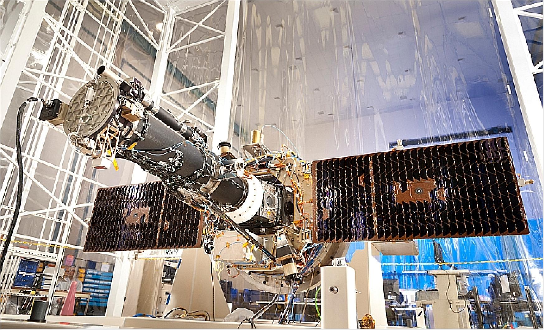Figure 5: Photo of the fully integrated IRIS spacecraft in a cleanroom of Lockheed Martin Space Systems (image credit: NASA, Lockheed Martin) 11)