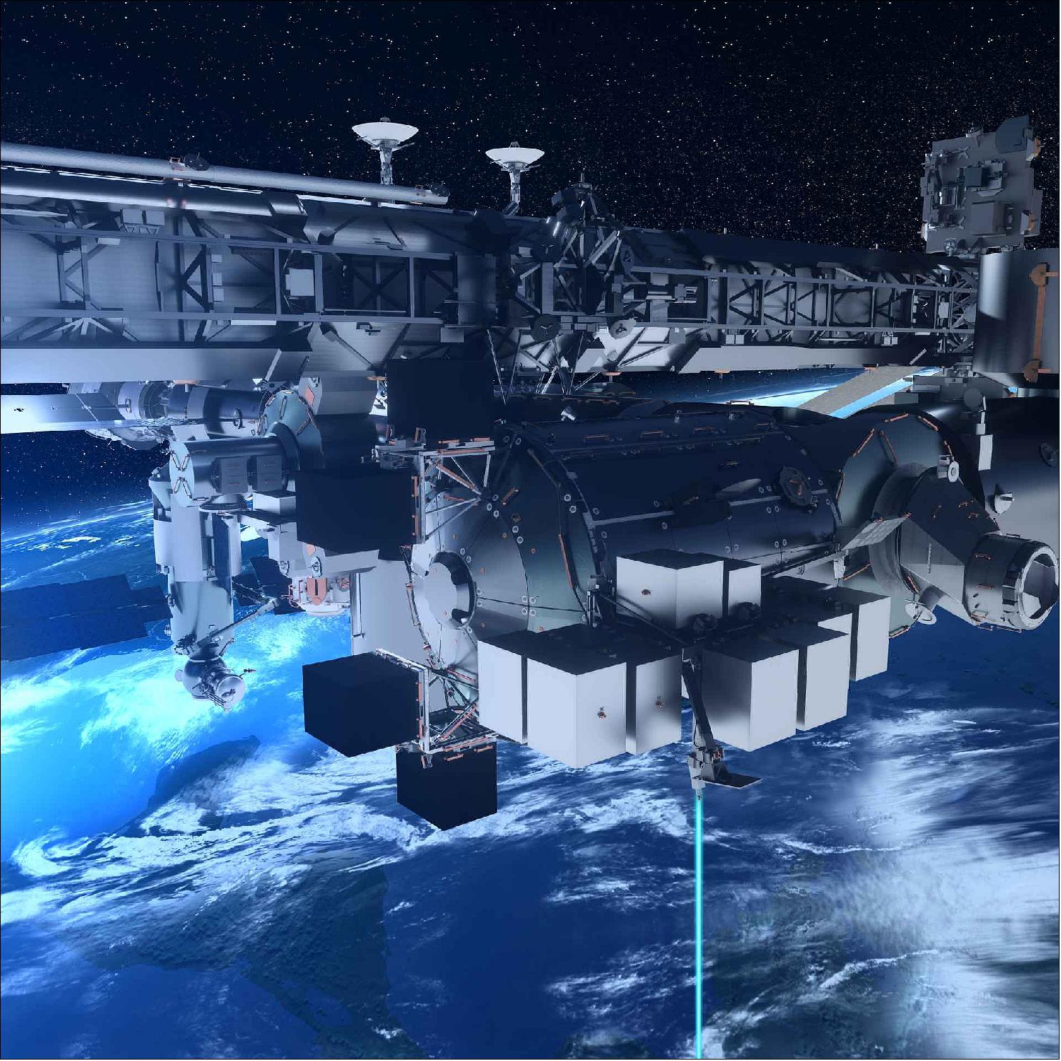 Figure 2: Artist's rendition of the Bartolomeo platform, an external payload hosting facility named after the younger brother of Christopher Columbus, it will be mounted on the forward side (ram direction) of the Columbus module. Up to 11 units will provide affordable, quick and easy access to space (image credit: Airbus DS)